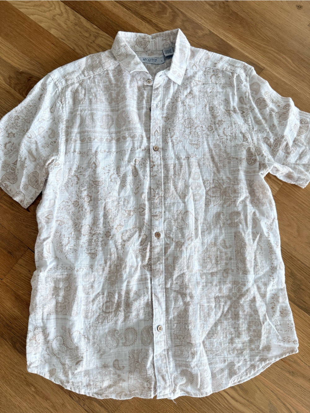 Men's Cream Paisley linen Short-Sleeve Button-Down Shirt